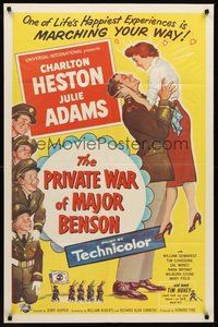 2p700 PRIVATE WAR OF MAJOR BENSON 1sh '55 art of Charlton Heston ordering around little kids!