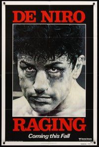 2p717 RAGING BULL advance 1sh '80 Martin Scorsese, classic close up boxing image of Robert De Niro!