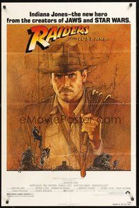 2p718 RAIDERS OF THE LOST ARK 1sh '81 great art of adventurer Harrison Ford by Richard Amsel!