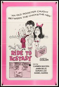 2p744 RIDE TO ECSTASY 1sh '70s old rooster caught between the chick & the hen, bizarre!