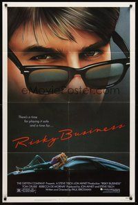 2p747 RISKY BUSINESS 1sh '83 classic close up artwork image of Tom Cruise in cool shades!