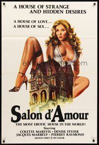 2p763 SALON D'AMOUR 1sh '76 artwork of sexy Colette Marevil behind mansion, rated X!