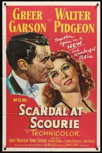 2p773 SCANDAL AT SCOURIE 1sh '53 great close up art of Greer Garson + Walter Pidgeon!