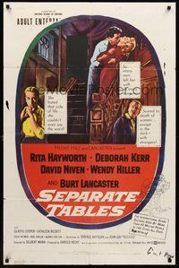 2p786 SEPARATE TABLES 1sh '58 Burt Lancaster desperately & violently craves Rita Hayworth!