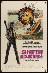 2p789 SHAFT'S BIG SCORE 1sh '72 great art of mean Richard Roundtree with big gun by John Solie!
