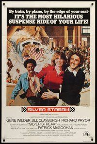 2p799 SILVER STREAK style A 1sh '76 art of Gene Wilder, Richard Pryor & Jill Clayburgh by Gross!