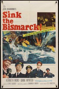 2p804 SINK THE BISMARCK 1sh '60 Kenneth More, great WWII clash of battleships art!