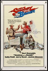 2p816 SMOKEY & THE BANDIT 1sh '77 art of Burt Reynolds, Sally Field & Jackie Gleason by Solie!