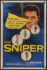 2p817 SNIPER 1sh '52 image of sniper Arthur Franz with gun targeting pretty women!
