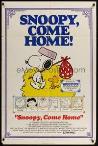 2p818 SNOOPY COME HOME 1sh '72 Peanuts, Charlie Brown, great Schulz art of Snoopy & Woodstock!