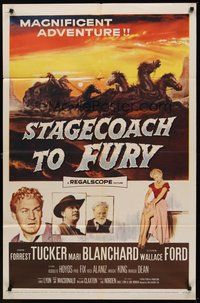2p838 STAGECOACH TO FURY 1sh '56 pretty Marie Blanchard & Forrest Tucker in magnificent adventure!