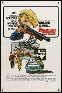 2p860 SUGARLAND EXPRESS 1sh '74 Steven Spielberg, Goldie Hawn, cool different Alexander art!