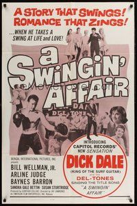 2p869 SWINGIN' AFFAIR 1sh '63 Bill Wellman, Jr, Arline Judge, boxing and rock & roll!
