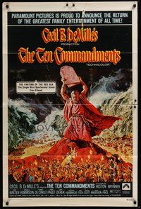 2p884 TEN COMMANDMENTS 1sh R72 directed by Cecil B. DeMille, Charlton Heston, Yul Brynner!