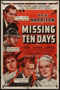 2p886 TEN DAYS IN PARIS 1sh '40 Rex Harrison, John Abbott & Frank Atkinson, Missing Ten Days!