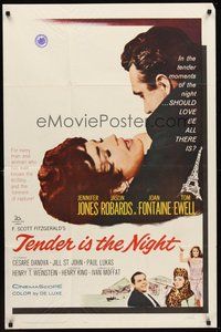 2p887 TENDER IS THE NIGHT 1sh '61 romantic close up of Jennifer Jones & Jason Robards Jr.!