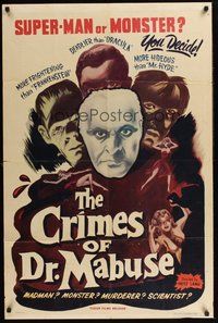 2p890 TESTAMENT OF DR. MABUSE 1sh R53 Fritz Lang's psychotic criminal genius!