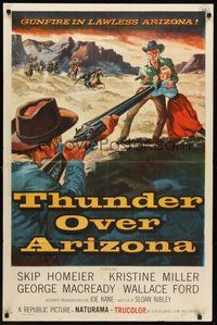 2p906 THUNDER OVER ARIZONA 1sh '56 western art of gunslinger Skip Homeier & pretty Kristine Miller!