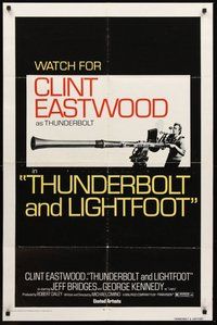2p907 THUNDERBOLT & LIGHTFOOT advance 1sh '74 close up of Clint Eastwood with HUGE gun!