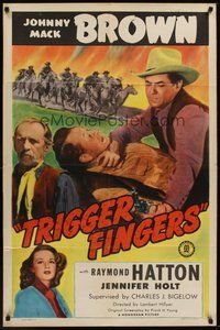 2p926 TRIGGER FINGERS 1sh '46 great image of Johnny Mack Brown, Raymond Hatton!