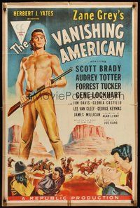 2p938 VANISHING AMERICAN kraftbacked 1sh '55 Zane Grey, art of barechested Navajo Scott Brady!
