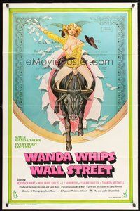 2p955 WANDA WHIPS WALL STREET 1sh '82 great Tom Tierney art of Veronica Hart riding bull, x-rated!