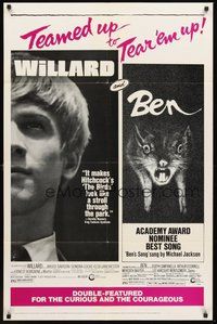 2p978 WILLARD/BEN 1sh '73 classic killer rat movies teamed up to tear 'em up!