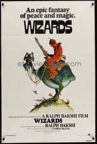 2p983 WIZARDS style A 1sh '77 Ralph Bakshi directed animation, cool fantasy art by William Stout!