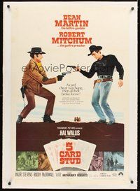 2s275 5 CARD STUD linen 1sh '68 cowboys Dean Martin & Robert Mitchum play poker!