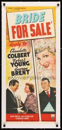 2s179 BRIDE FOR SALE linen Aust daybill '49 Claudette Colbert, Robert Young & George Brent!