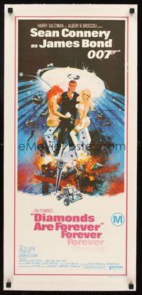 2s184 DIAMONDS ARE FOREVER linen Aust daybill '71 art of Connery as James Bond by Robert McGinnis!