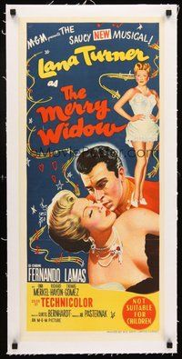 2s192 MERRY WIDOW linen Aust daybill '52 stone litho of sexy Lana Turner & Fernando Lamas!