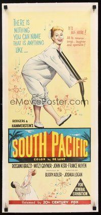 2s198 SOUTH PACIFIC linen Aust daybill '59 stone litho of Mitzi Gaynor,Rodgers & Hammerstein musical