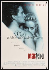 2s297 BASIC INSTINCT linen 1sh '92 Paul Verhoeven directed, Michael Douglas & sexy Sharon Stone!