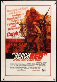 2s299 BEACH RED linen 1sh '67 Cornel Wilde, Rip Torn, cool art of World War II soldiers!