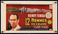 2s084 12 ANGRY MEN linen Belgian '57 Henry Fonda, Sidney Lumet classic, best art with murder weapon!