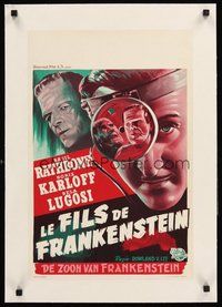 2s097 SON OF FRANKENSTEIN linen Belgian R50s art of Boris Karloff as the monster, Basil Rathbone!