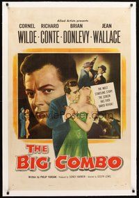 2s304 BIG COMBO linen 1sh '55 art of Cornel Wilde & sexy Jean Wallace, classic film noir!