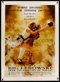 2s306 BIG LEBOWSKI linen 1sh '98 Coen Brothers cult classic, Jeff Bridges bowling w/Julianne Moore!