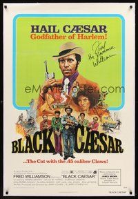 2s309 BLACK CAESAR linen signed 1sh '73 by Fred Williamson, Godfather of Harlem art by Akimoto!