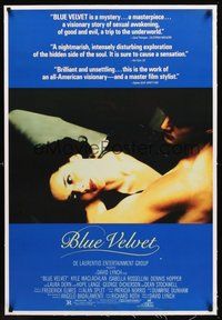 2s318 BLUE VELVET linen 1sh '86 directed by David Lynch, sexy Isabella Rossellini, Kyle McLachlan!