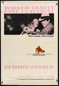 2s319 BONNIE & CLYDE linen 1sh '67 notorious crime duo Warren Beatty & Faye Dunaway!