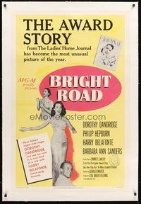 2s322 BRIGHT ROAD linen 1sh '53 famed nightclub singer Dorothy Dandridge paired w/ Harry Belafonte!