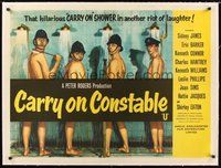 2s010 CARRY ON CONSTABLE linen British quad '61 wacky art of naked English cops in the shower!