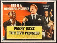2s013 FIVE PENNIES linen British quad '59 great image of Danny Kaye & Louis Armstrong!