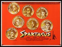 2s018 SPARTACUS linen British quad '61 Stanley Kubrick, Kirk Douglas, art of top stars on coins!