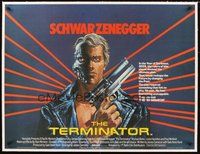 2s019 TERMINATOR linen British quad '84 different art of cyborg Arnold Schwarzenegger with big gun!
