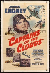 2s329 CAPTAINS OF THE CLOUDS linen 1sh '42 pilot James Cagney, cool art of World War II planes!