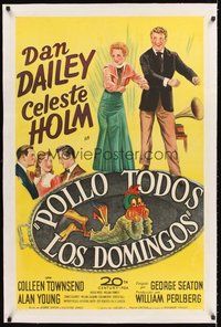 2s332 CHICKEN EVERY SUNDAY linen Spanish/U.S. 1sh '49 stone litho of Dan Dailey & Celeste Holm dancing!