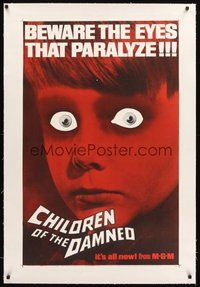 2s333 CHILDREN OF THE DAMNED linen 1sh '64 beware the creepy kid's eyes that paralyze!